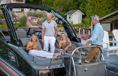 people partying on avalon pontoon boat