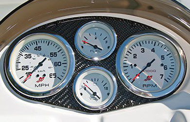 Mercury display gauges on boat